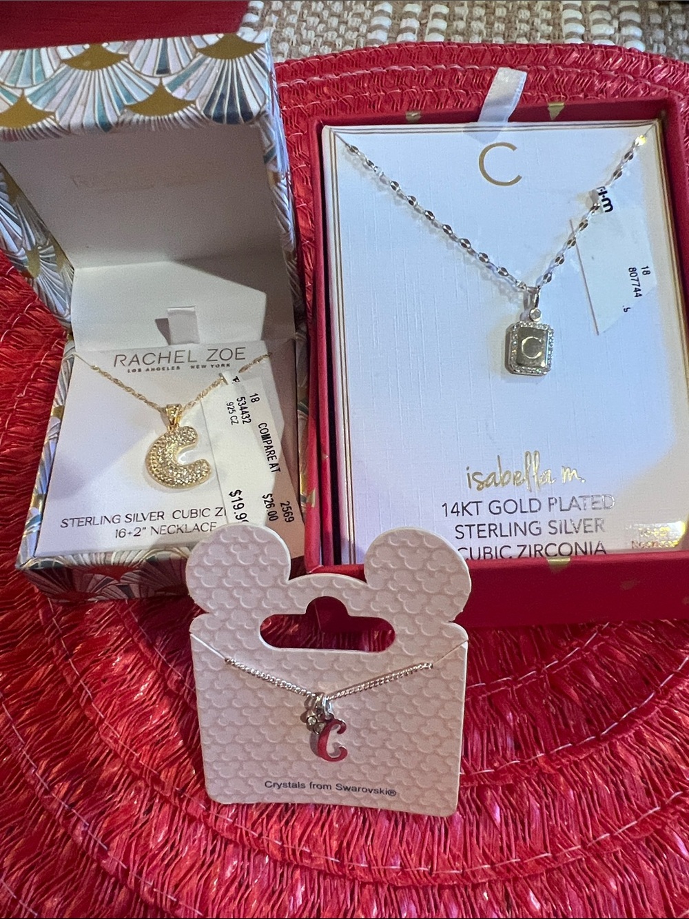 'C' Initial Necklaces with Sparkling Stones